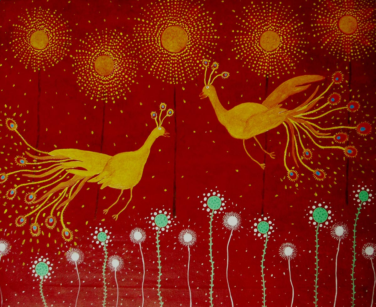 Fire birds, SOLD,  55 x 67 cm, acrylic on canvas